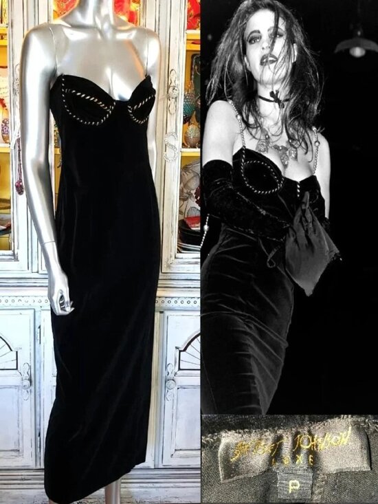 Betsey Johnson Dresses & Skirts - Vintage Betsey Johnson LUXE 90s RUNWAY SHOW Black Stretch Velvet Midi Slip Dress